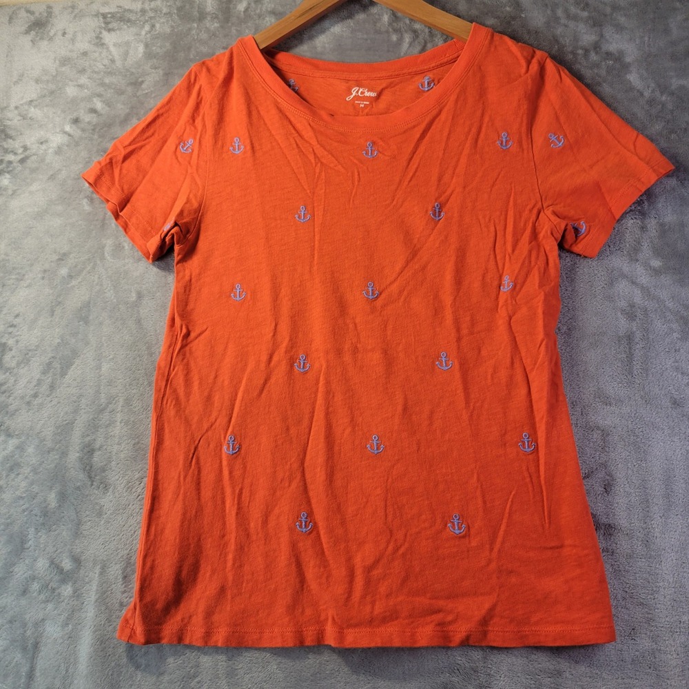 J. Crew Womens Orange Embroidered‎ Anchor Short Sleeve T-Shirt Size M L8120